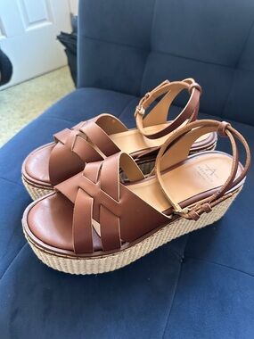 Aquatalia Diana Brown Woven Platform Espadrille Sandals Sz 10 New